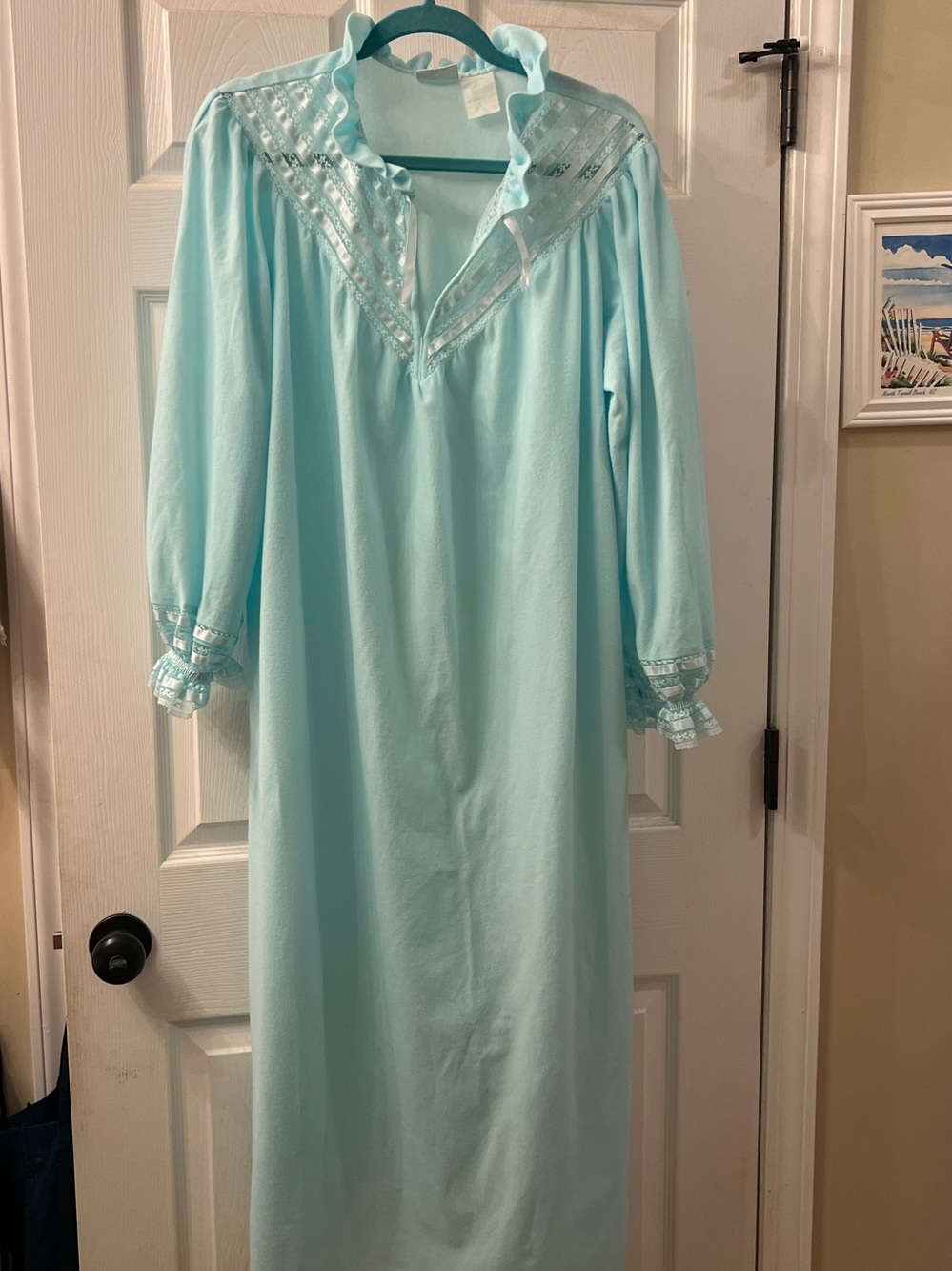 VTG 70s 80s Gilligan O’Malley Pastel Blue Ruffle Lace Nightgown Cottagecore L